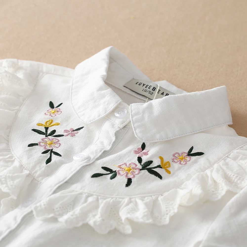 Girls Blouses 100% Cotton White Long Sleeve Autumn Kids Clothes for 8 10 12 Years Embroidery Tops Girls School Shirts Y240906