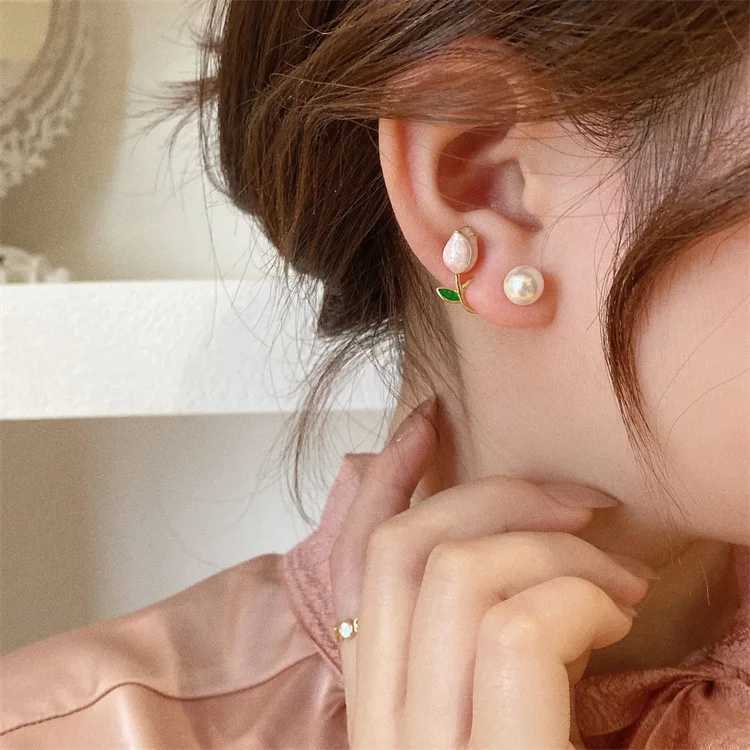 Fashion Trends Pink Tulip Flower Pearl Stud Earrings Fashion Elegant Temperature Women Earrings Girls Party Sweet Jewelry Gifts W241023