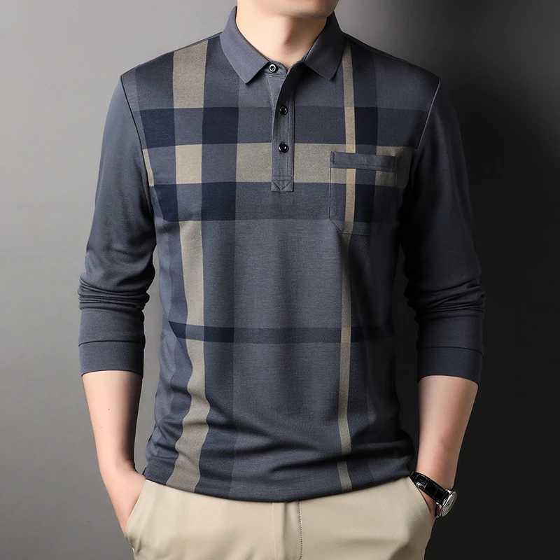 MLSHP Long Sleeve Plaid Mens Polo Shirts Spring Autumn Business Casual Male Polo Shirts High Quality Simple Man Tees 3XLXJ240906
