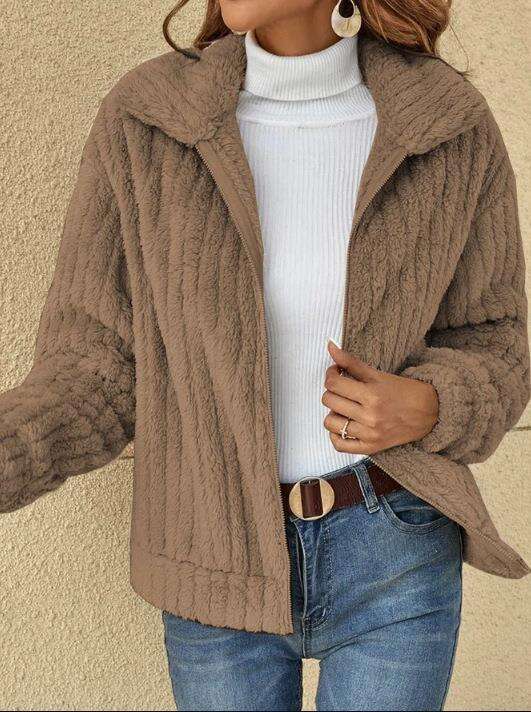 Women's clothing 2024 autumn/winter new pit stripe plush cardigan lapel short jacket