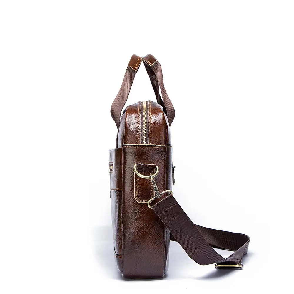 Genuine leather mens work briefcase highquality notebook bag casual shoulder messenger top layer travel 240906