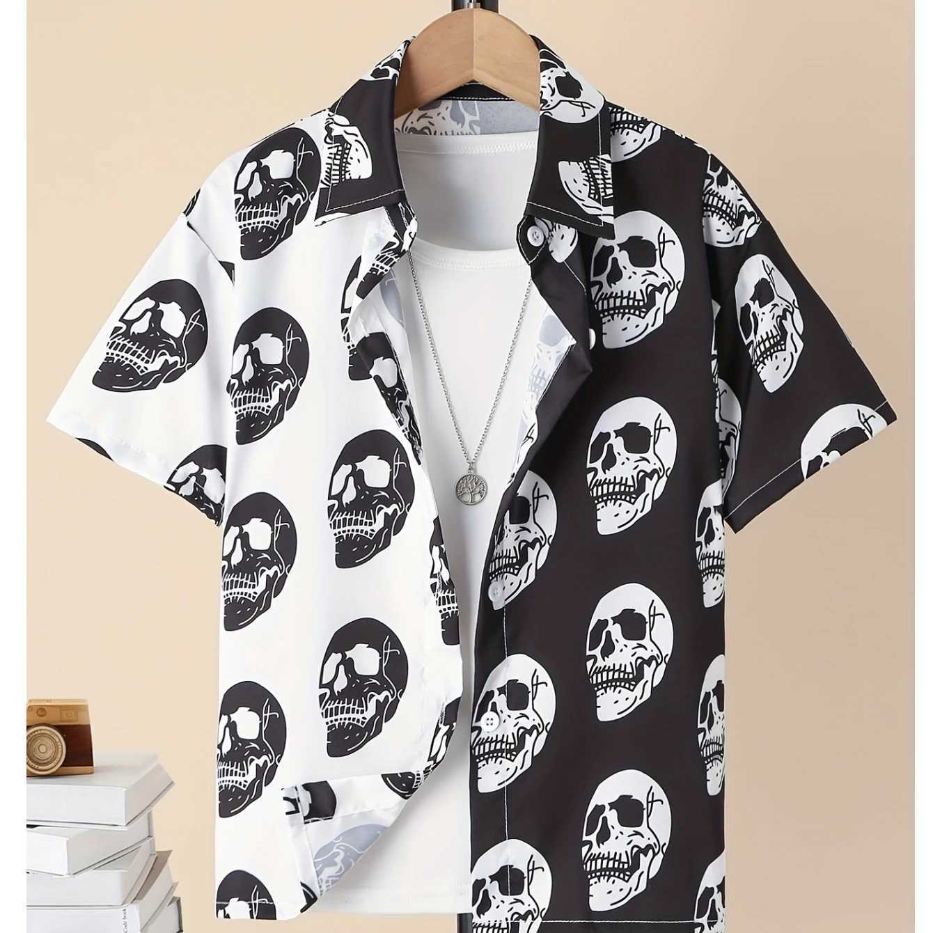 Childrens Shirt Boy Trendy Pattern Casual Boys Shirt Childrens Blouses Short Sleeve Tshirt Girl Turn-Down Outerwear Top Shirt Y240906