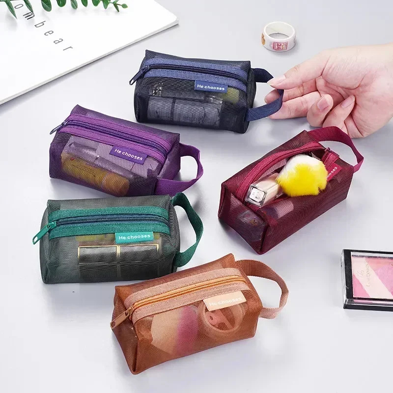 Black Series Retro Three way Square Nylon Mesh Coin Wallet Bag Capacity Key Lipstick Manager Zipper 240906