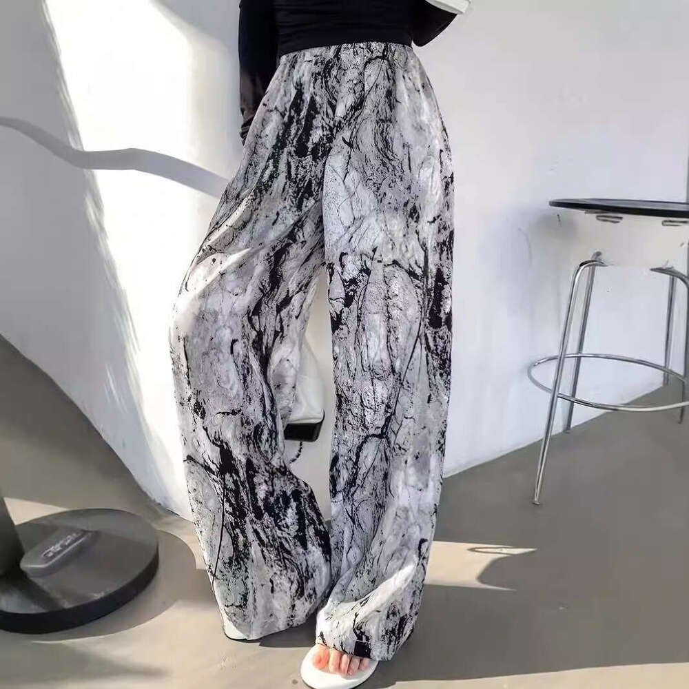 2024 high waisted hanging ink painting new Chinese style casual floor pants