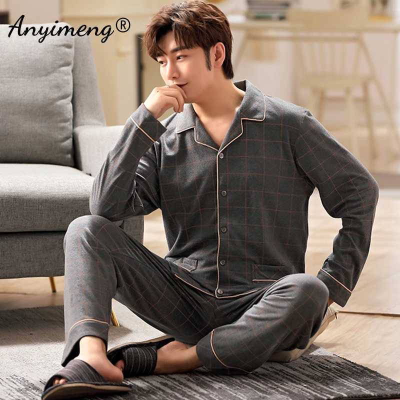 Plus Size 3xl 4xl 5xl 6xl Big Guys Pajamas for Men Large Loungewear Cardigan Plaid Fashion Homewear Fat Mans Pijamas Father Pjs Y240906