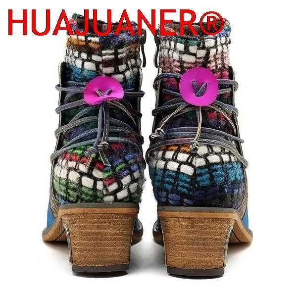 New 2023 Autumn Winter Womens Retro Knitted Splicing Leather Pattern Adjustable Boots Botines Mujer Retro Warm Botas Womens Boots CL240906