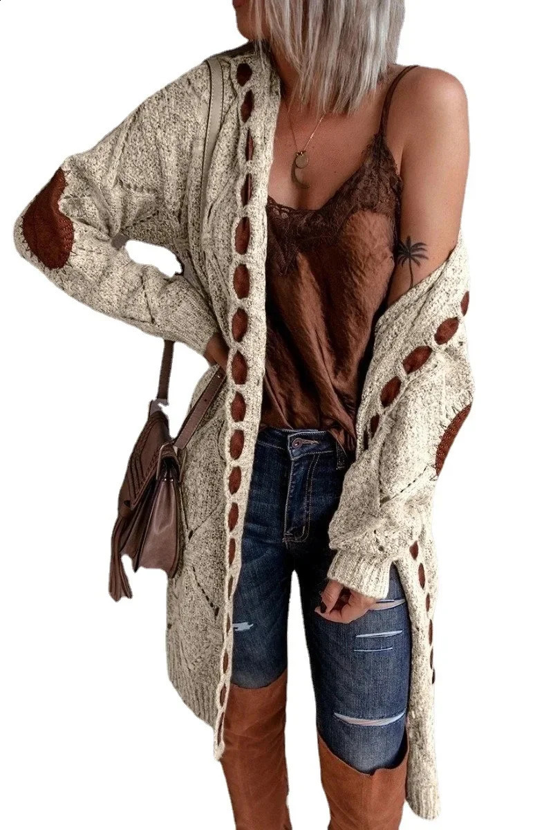 Thick Knitted Open Collar Womens Vneck Long Retro Hoodie SpringSummer Autumn Skydiving Jacket 240905