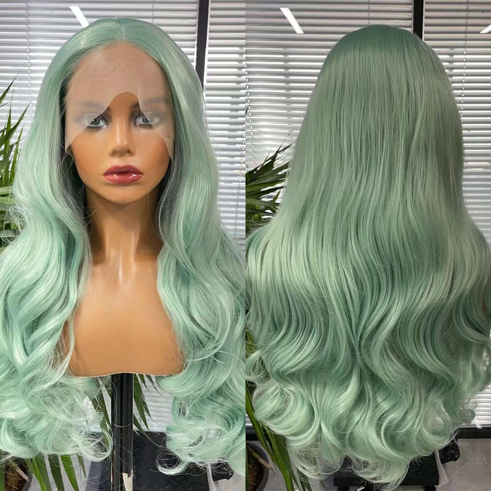 Synthetic Lace Front Wigs For Women Long Wavy Blue-Green Color Fashion Natural Hair High Temperature Fiber Daily/Cosplay