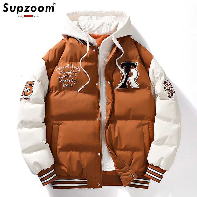 Supzoom New Arrival Casual Embroidery Mens Winter Trendy Fake Two-piece Hooded Bread Suit Couple Cotton-padded Jackets And Coats M240906
