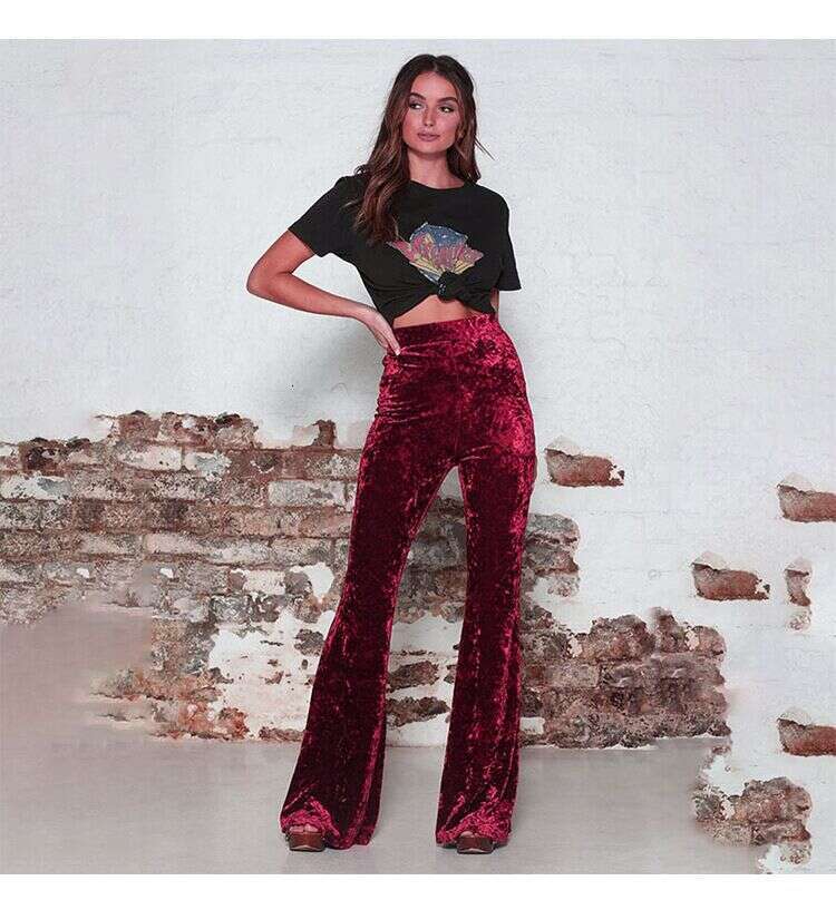 Spring and Autumn New Micro La Women's High Waist Golden Velvet Casual Wide Leg Pants