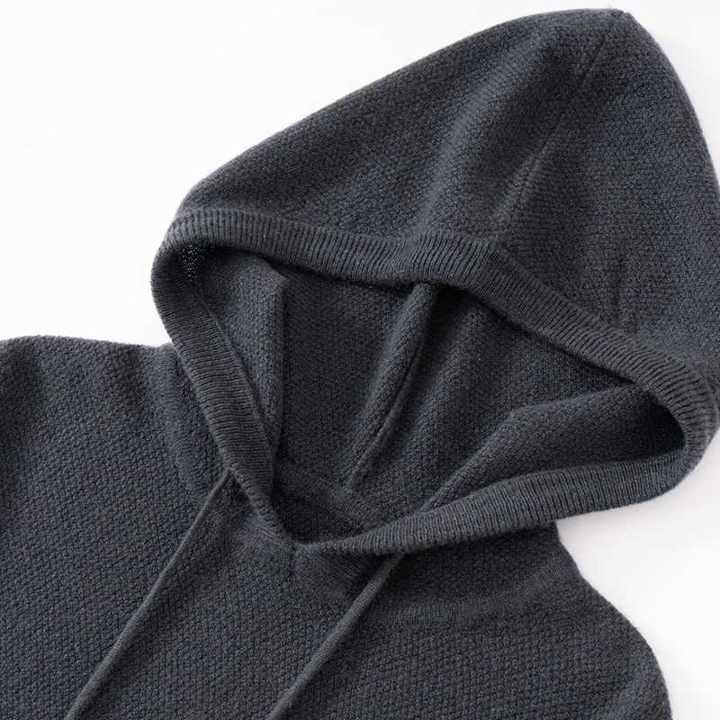 100% Cashmere Sweater Mens Hooded Knitted Pullover Autumn Winter New Style Long Sleeved Sweater Casual Sports Hoodie Menswear Y240906