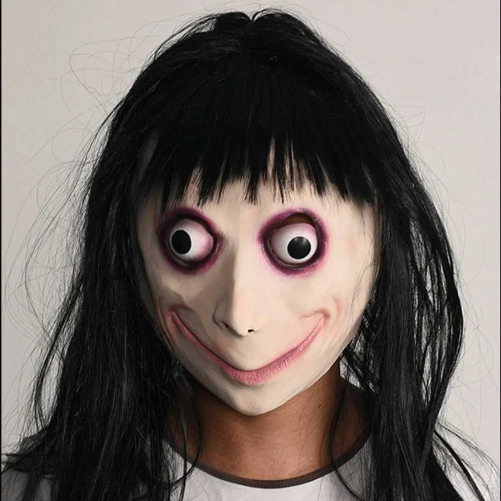 MOMO Mask for Adult Horror Devil Mask with Long Hair Scary Headgear Halloween Creepy Cosplay Party Female Face Covering PropsXJ240905