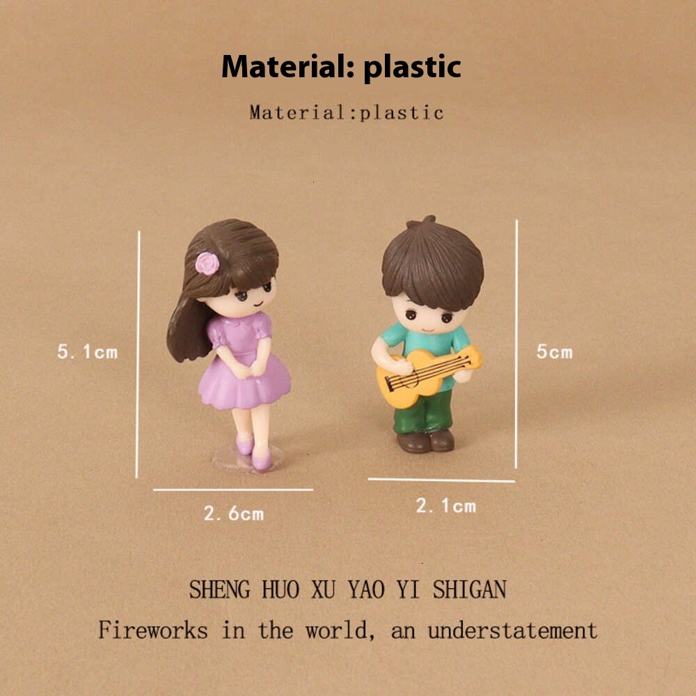 Mini Girl and Guitar Boy Micro Landscape Scene Plastic Crafts Home Decor Desktop Small Ornament