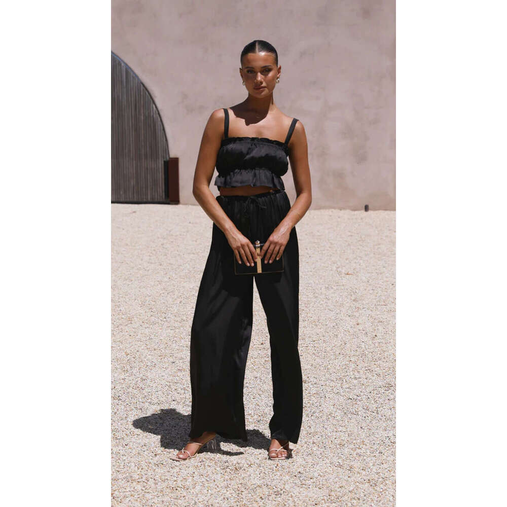 Summer new women's fashion street wide leg two-piece set for ladies