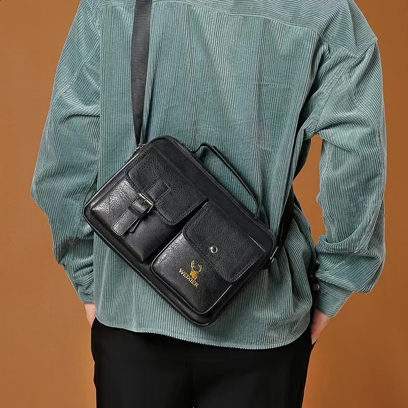 TopFight Mens Messenger Bag PU Leather Business Single Shoulder Portable briefcase Youth Fashion Leisure 240906