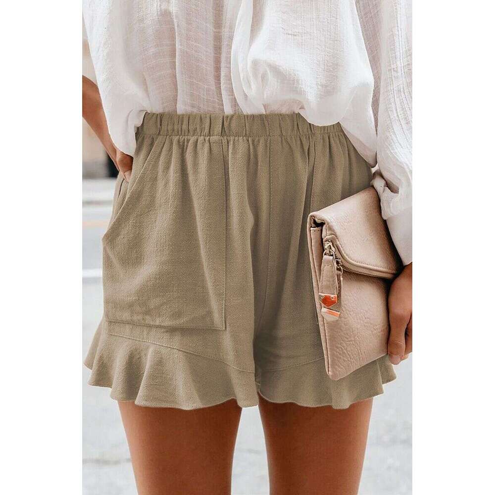 Summer cotton casual shorts for women's 2024 new European version solid color high waisted pleated loose straight leg pants
