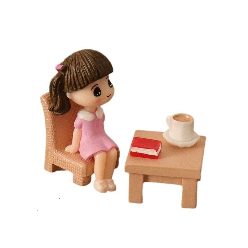 Micro landscape scene leisurely afternoon tea OB11 mini reading boy and girl coffee cup office desktop decoration