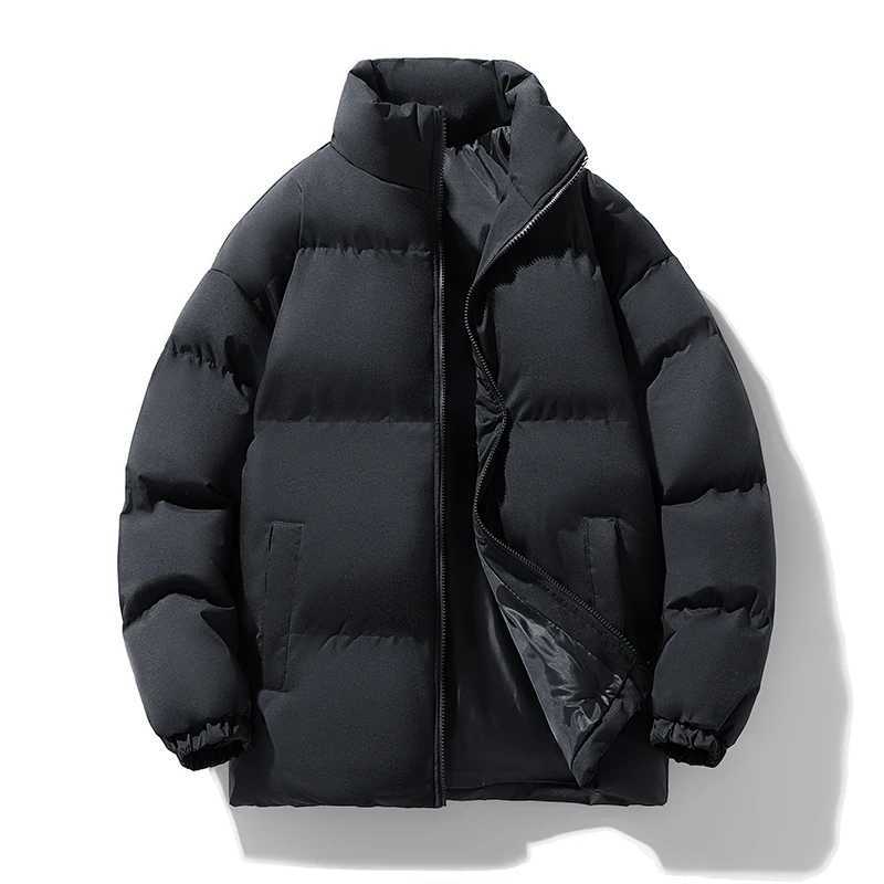 New 2024 Autumn Winter Mens Solid Color Thick Parkas Casual Stand Collar Warm Cotton-Padded Jacket Windproof Down Coats Clothes M240906