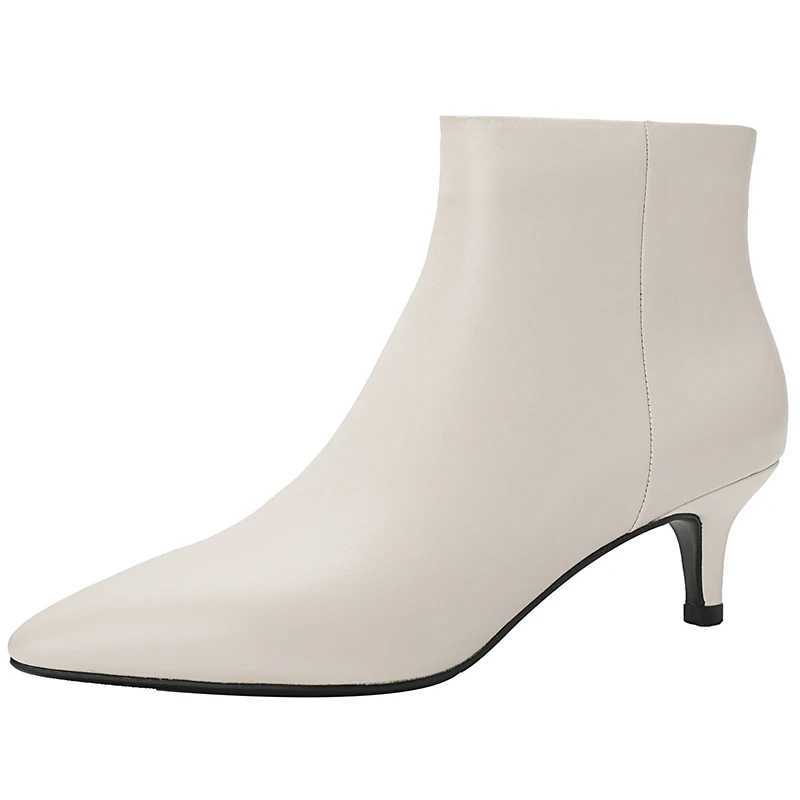 Dress womens ankle boots toe zipper beige thin high heels all leather 2022 classic spring shoes for the office CL240906