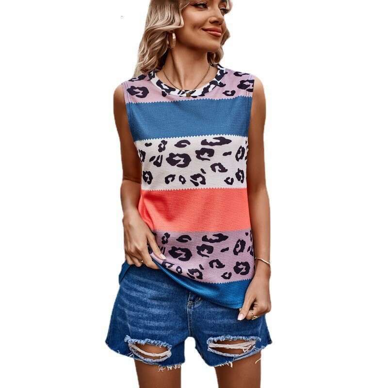 New leopard print contrasting small vest in summer, loose and versatile sleeveless top for women
