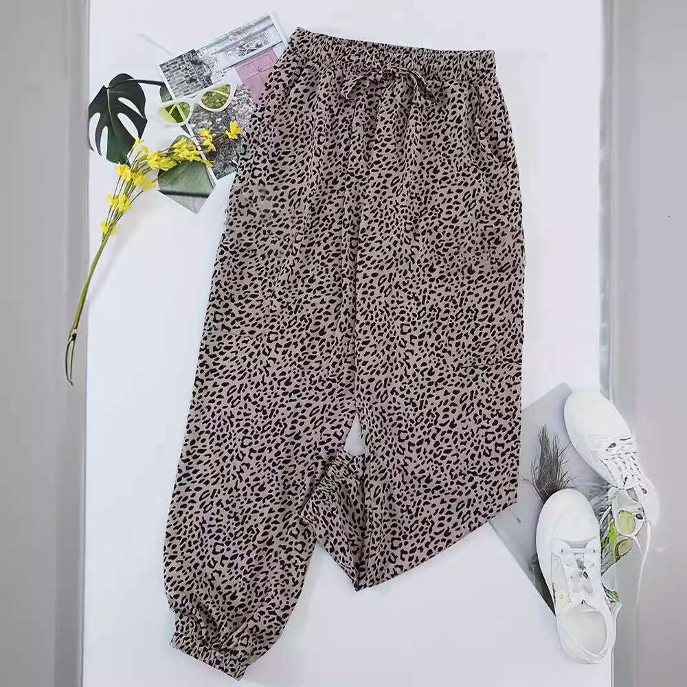 Leopard print casual pants women, high waisted slimming, loose and elastic fit, small ankle sports sweatpants for women