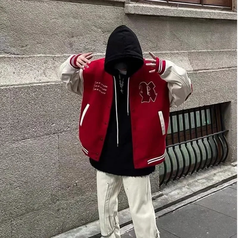 American Retro Varsity Jacket Letter Embroidery Hip Hop Coat Mens Spring and Autumn High Street Jacket Mens Clothing 240904