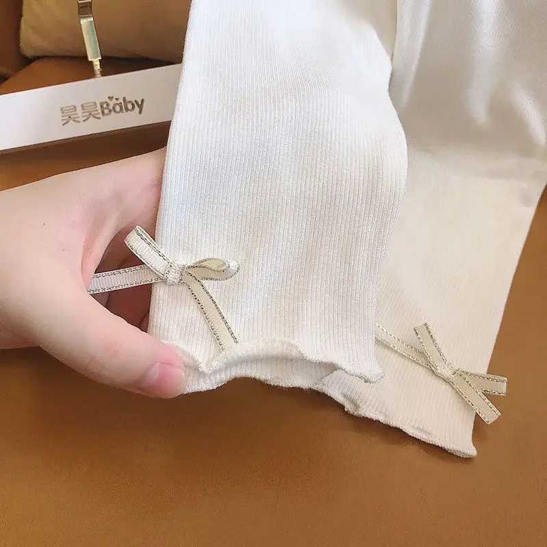 Baby Girl Leggings Outer Wear Spring and Autumn Childrens Pants Korean Solid Style Stretch Simple Trousers Loungewear Outfit Y240906