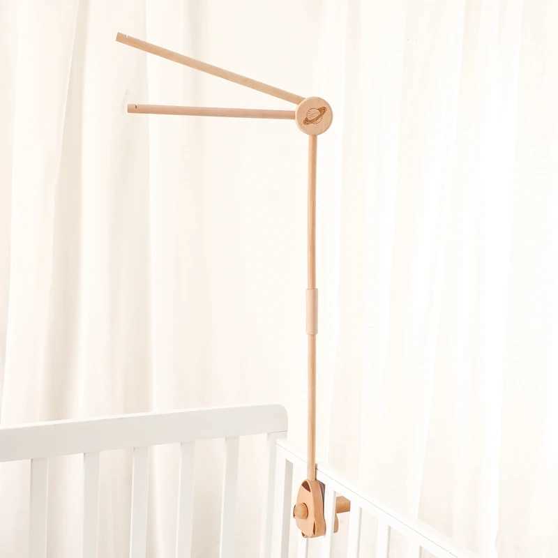 Wooden baby rocket bed bell holder planetary pattern newborn mobile baby bed hanger toy holder adjustable frame bedding W240815