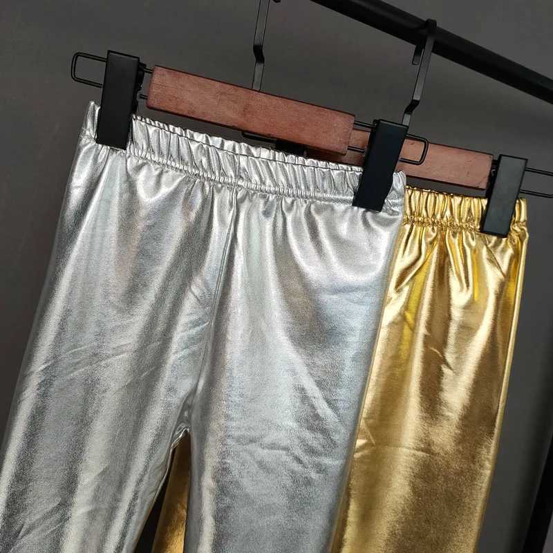 Gold Silver Kids Pants Girls Spring Autumn Children Elastic Faux Leather Leggings Skinny Pencil Pants Girl Leggings Y240906