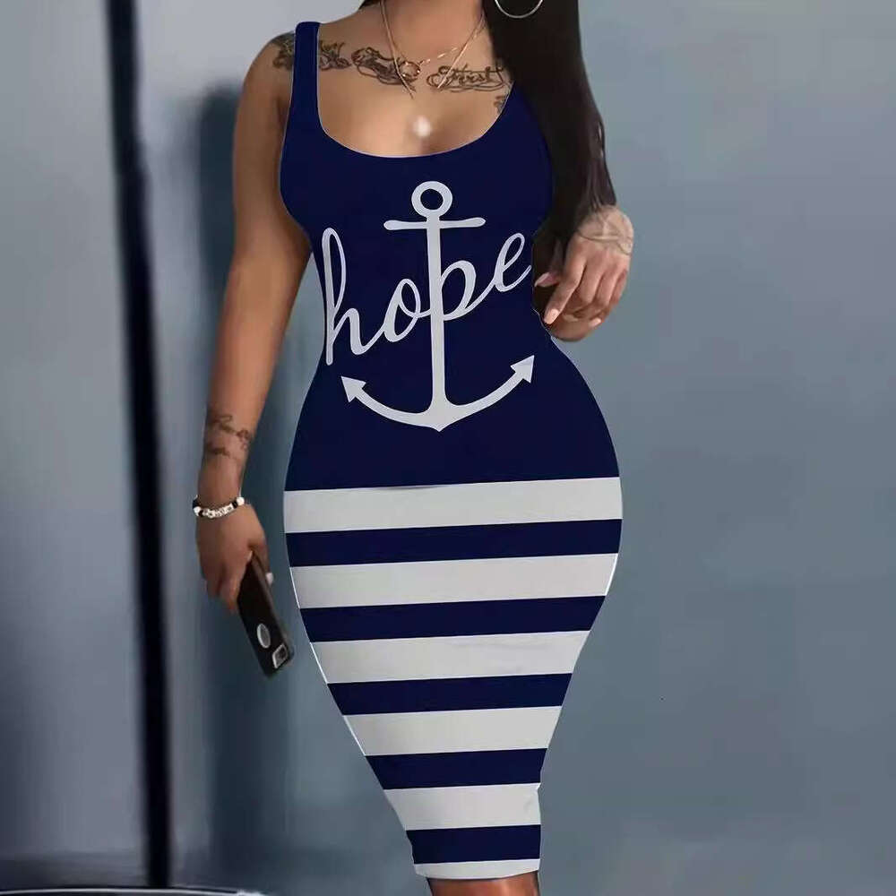 2024 summer positioning letter printed women's sexy round neck sleeveless vest dress for women