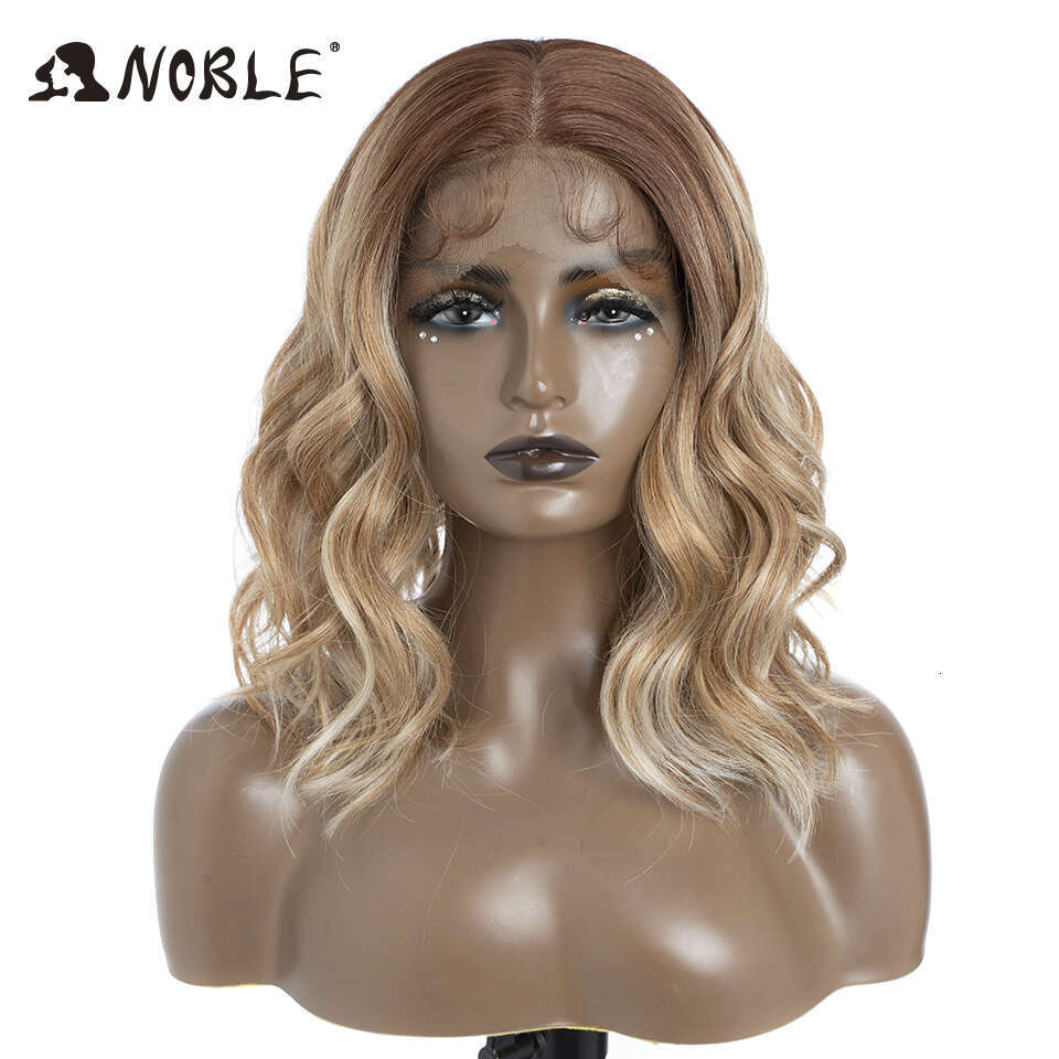 Noble Cosplay For Black Women 13X7 Natural Wavy Ombre Brown Blonde Wigs Lace Front Wig Synthetic