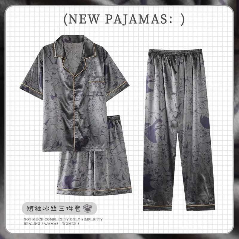 100kg Plus Size Mens 3pcs Pajama Set Silk Satin Short Sleeve Sleepwear Button Down Pjs Classic Loungewear Nightwear Home Clothes Y240906