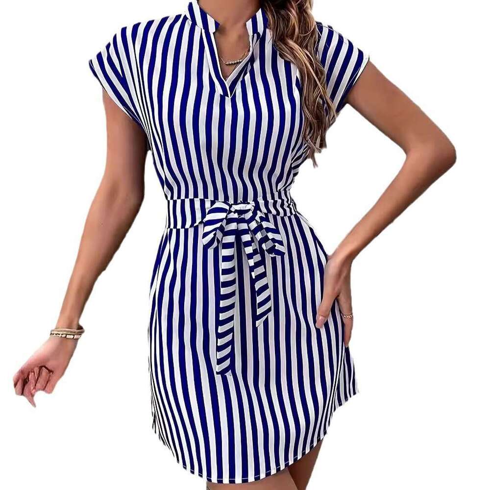 2024 Spring/Summer New OZON Women's Sleeveless Stripe Lace up Dress