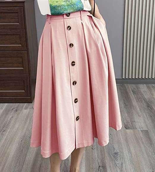 2024 Spring/Summer New Women's Button Half Casual Plastic Waist Princess Skirt