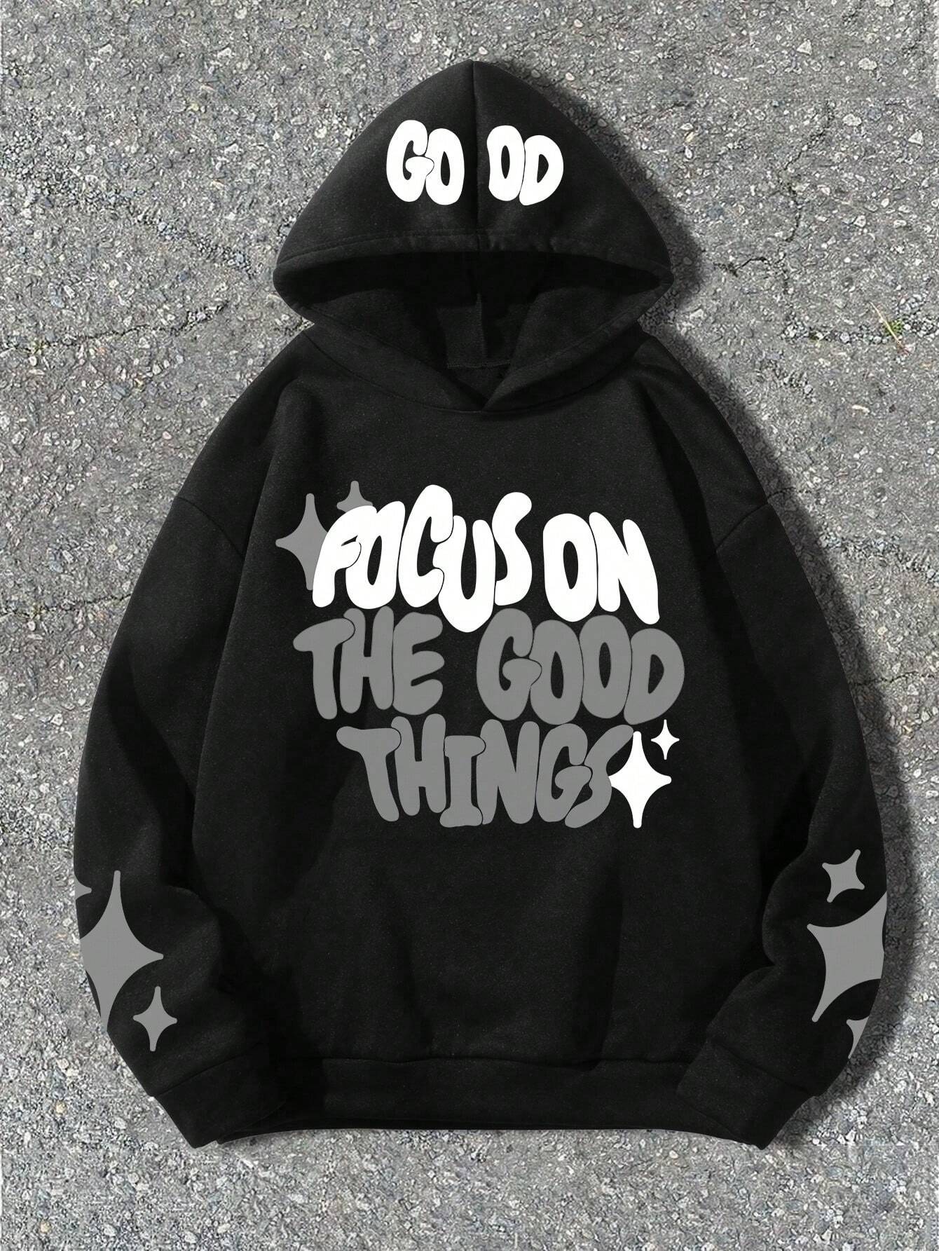 Men's Casual Letter Print Loose Fit Drawstring Hoodie, Autumn/Winter, Funny, Star, Long Sleeve, Going Out,Graphic, Friends