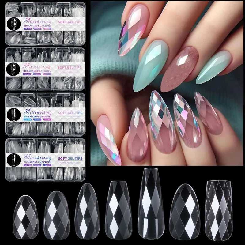 New 120/140pcs square almond coffin nail extension tip Natural transparent full cover nail Bimorph diamond soft gel nail tip W240905