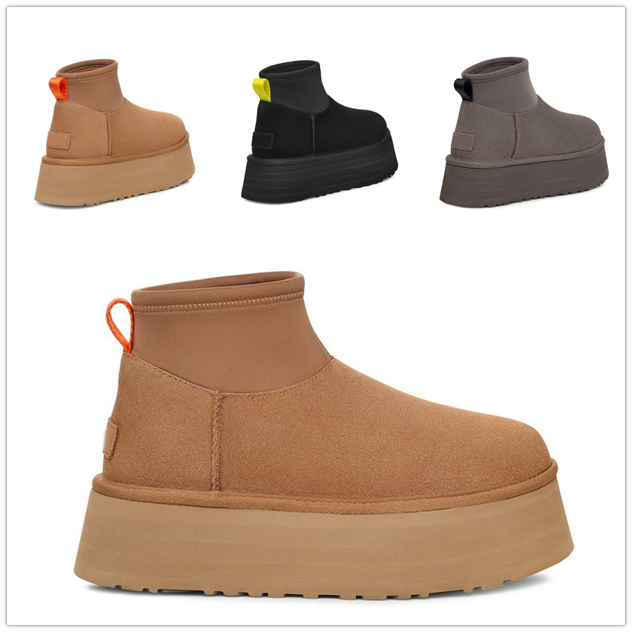 2025 Snow Boots Ankle Boot Shoes Short Designer Bottes Fashion Suede Slip On Chestnut Black Grey Winter Spring Winter Warm Wool Casual Platform Thick Bottom Booties