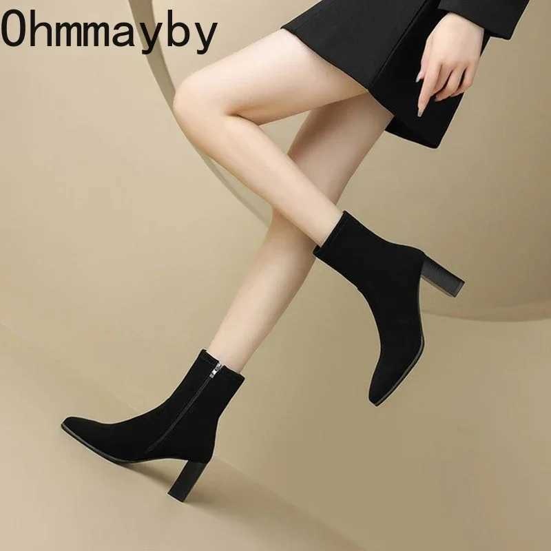 Street Style Square Toe Womens Ankle Boots Fashion and Elegant Zipper Shoes Autumn Thick High Heels Modern Short Boots CL240906