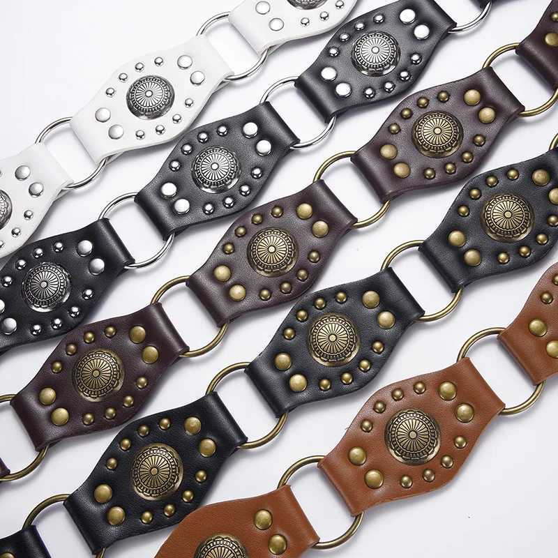 Gothic retro womens belt personalized trend Pu leather splicing girl fashion casual fully matched dress buckle belt W240905