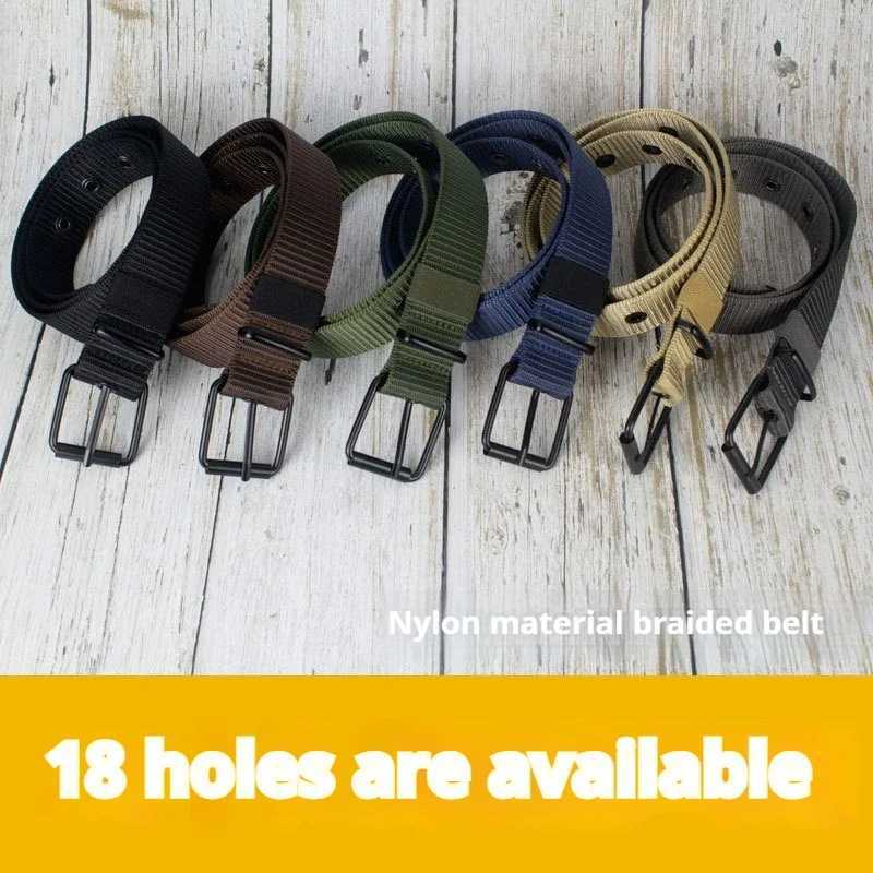 Perforated canvas strap mens needle buckle strap Korean version student universal denim strap military training expansion W240905