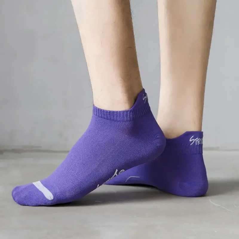 5 pairs of bright colored ankle plain socks for men breathable street fashion sports deodorant invisible travel running socks W240905