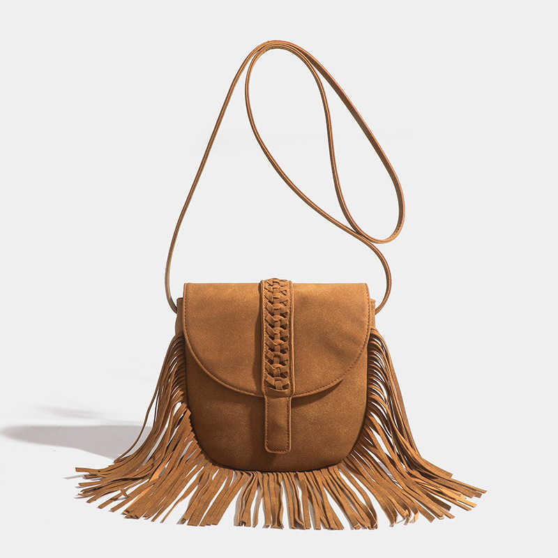 Spring Flip Woven Tassel Bag Soft Leather Trendy Versatile Cross Shoulder Women's Bag 240915