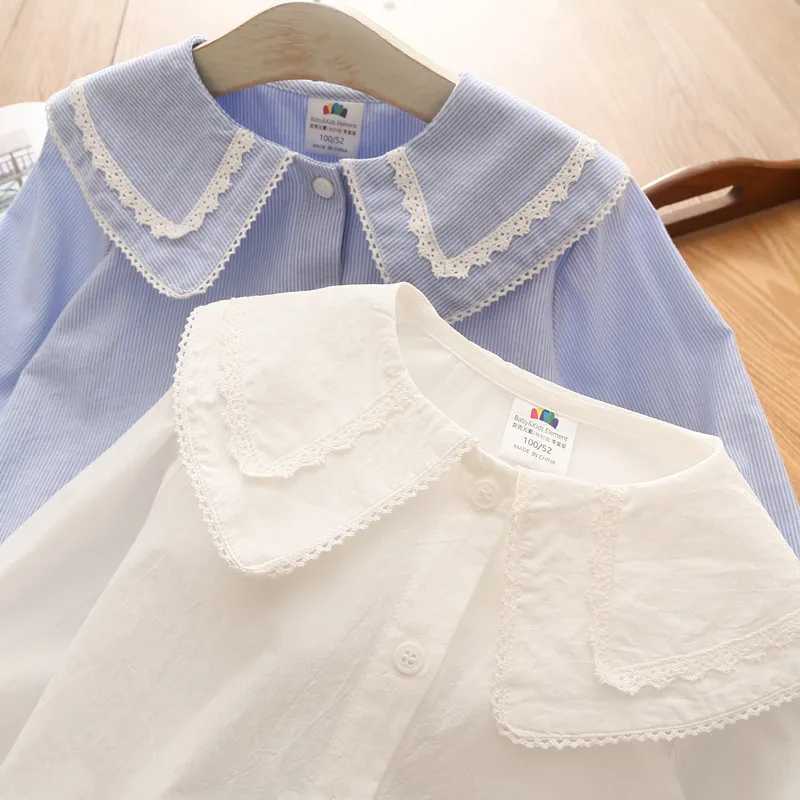 2024 New Spring Autumn 2 3 4 6 8 10 Years Children Clothing Turn-Down Neck Cotton Tops Kids Baby Girls Long Sleeve Blouse Shirt Y240906