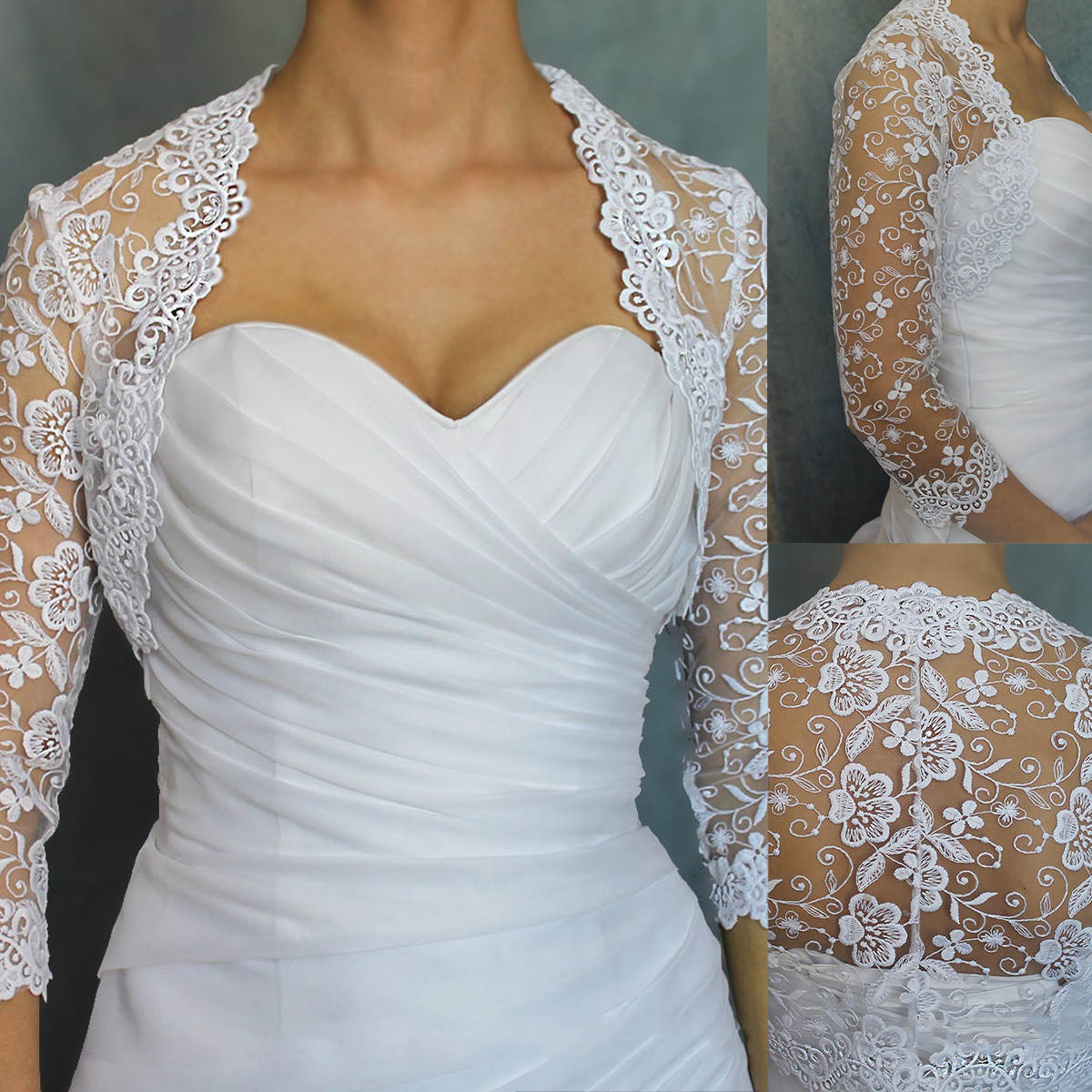 Vintage Wedding Jacket Bridal Boleros Illusion Lace Applique Top Long Sleeve Custom Made Wraps Jackets