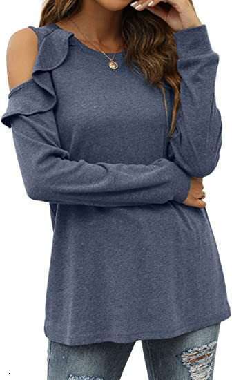 2024 Autumn/Winter New Knitwear Round Neck Off Shoulder Ruffled Loose Casual Top for Women