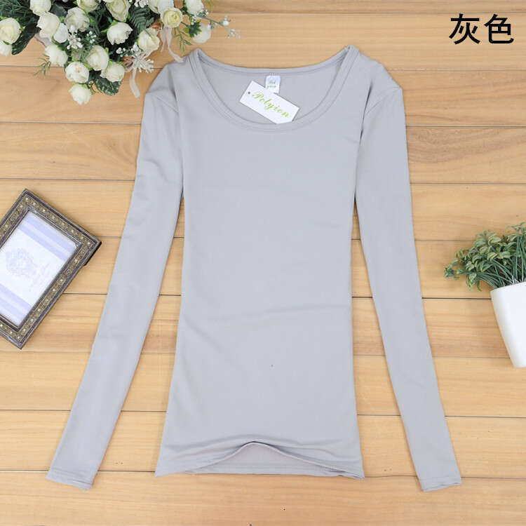 Autumn warm base shirt solid color womens long sleeved T-shirt clothing clothes