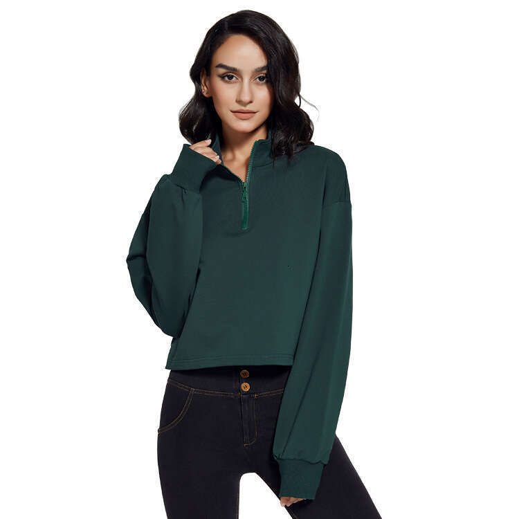 2024 New Stand up Collar Fitness Sports Sweater Women's Loose Zipper Drawstring Long Sleeve Yoga Dress Top T-shirt
