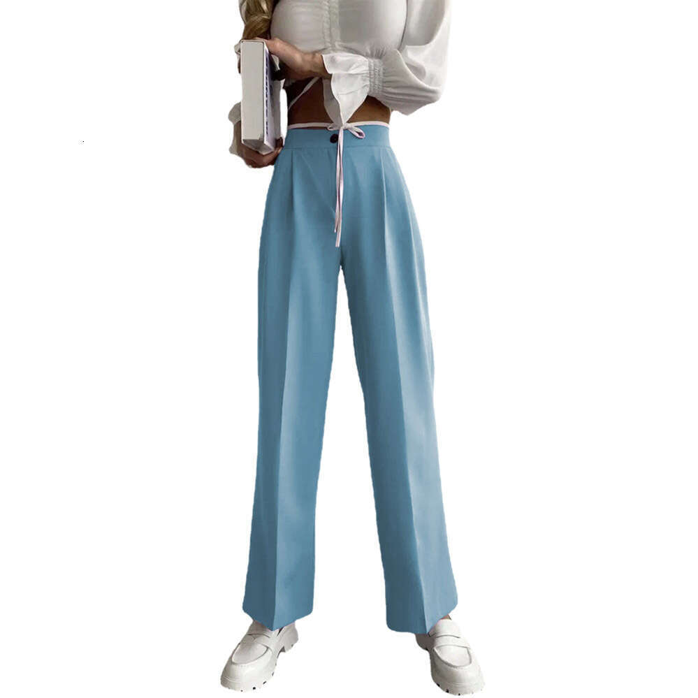 2024 Summer Women's New Solid Color Suit Elastic Waist Casual Pants