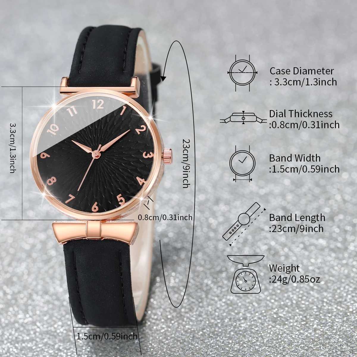 4-piece/set fashionable womens leather strap quartz watch heart-shaped bracelet white black set W240902