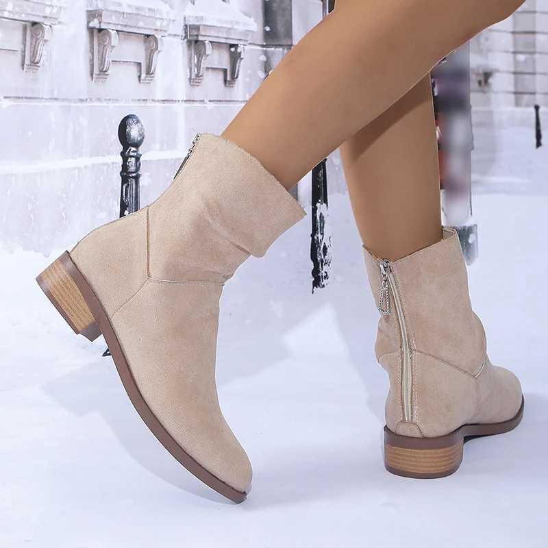 Artificial suede low foot ankle boots for women autumn and winter warm short boots for women 2024 round toe anti slip back zipper boots CL240906